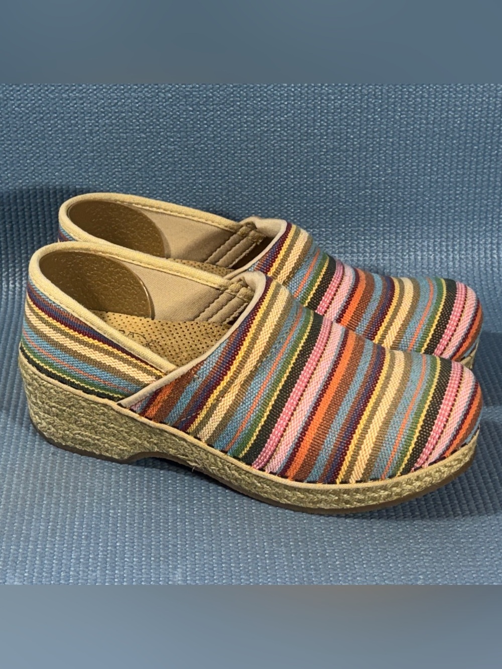 Dansko Vegan Cabana Multicolor Striped Woven Jute Heel Clogs Size 6.5 US 37 EU